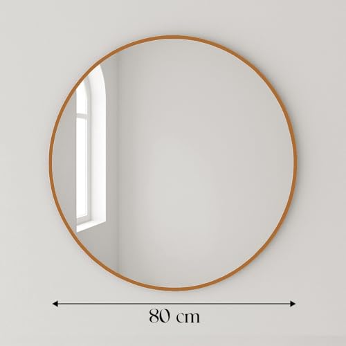 Espelho Redondo Grande Decorativo, 80 cm, com Suporte (Caramelo)