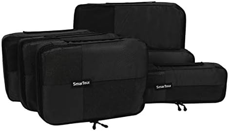 SmarTour Compression Packing Cubes, Travel Luggage Packing Organizers for Suitcase, Pack of 6(Black)