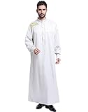 GladThink Men's Thobe with Long Sleeves Arab Muslim Wear Silver XXXL