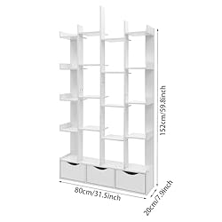 Tall Book Organizer, 5 Tier Wood Bookshelf with 13