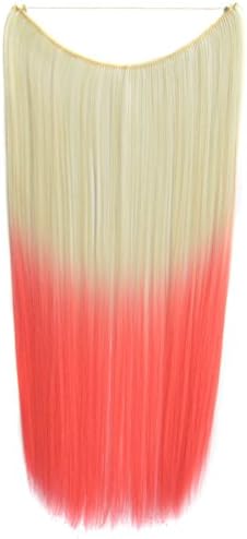 Flip In Synthetic Heat Resistance Dip Dye Straight Hair Extension Secret Miracle Two Tone Hair Wire 22" No Clip For Cosplay Women 50g 1pc ( Golden Pink)