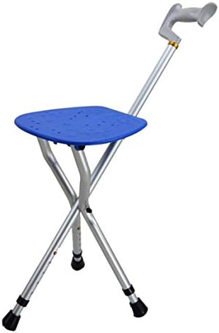 Cane Seat Old People Folding Adjustable Height Walking Chair Stool Capacity Combo Three-Legged Stick Safety Load-Bearing 400 lbs Function Aids Massage Travel Aid Aluminum Alloy Walker