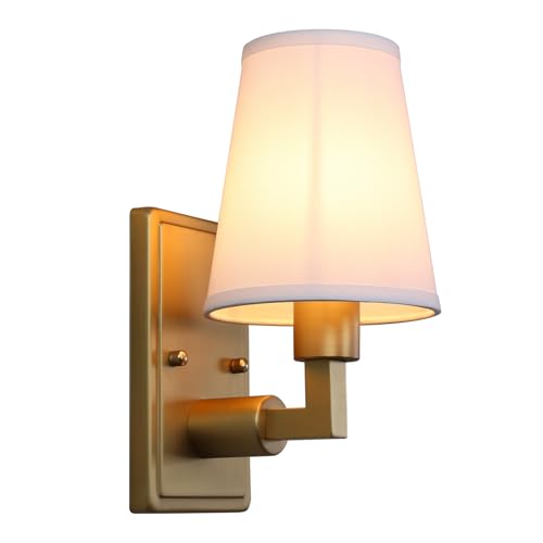 Permo Vintage Industrial Wall Sconce Indoor Wall Light Fixture with Flared Funnel Fabric Shade Nightstand Lamp for Bedroom Bedside Reading Living Room (White)