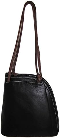 Italian Design Leather Convertible Backpack Handbag (Black/ Toffee)