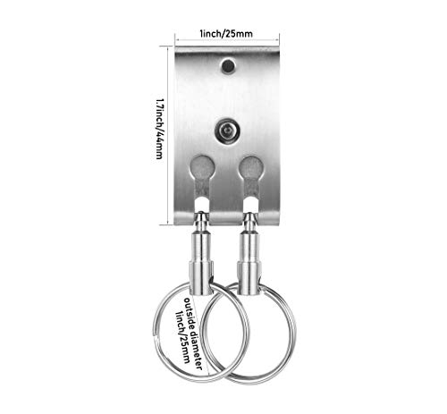 MagicMoto Stainless Steel Belt Buckle Clip 2 Loops Keychain Key Ring Holder, Pack of 2