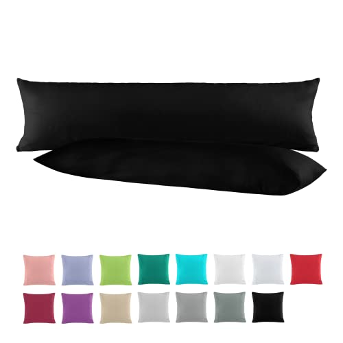 BaSaTex Double Pack Cotton Renforcé Side Sleeper Pillow Case 40 x 145 cm | Pillow Cases for Pregnancy Pillows Made of 100% Cotton | Pillow Cases in Black