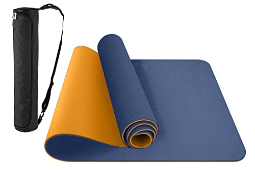 ComFyMat Yoga Mat – Non-Slip Gym Mat for Pilates, Meditation, Fitness Exercise – 183cmx61cmx6mm (Navy/Orange)