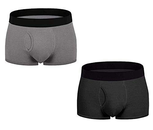 Aserlin Men's 2 Pack Underwear Boxer Briefs Cotton Mens Boxer Briefs No Ride-up Underwear Men Pack-S-1B1G-Fly-XL