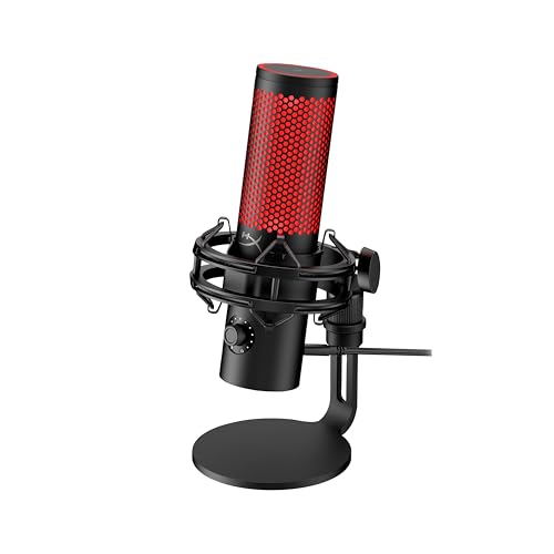 HyperX QuadCast 2, Microfono da Gaming, USB a condensatore, Antivibrazione e Antiurto, Indicatore LED, Software HyperX NGENUITY, Compatibile con PC, PS5, PS4, Mac, Switch, Nero/Rosso