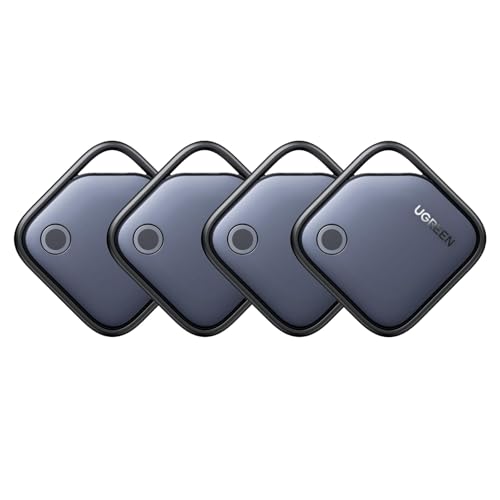 UGREEN FineTrack (iOS Only) Air Tracker Tags 4 Pack, 2-Year Replaceable Battery Bluetooth Tracker Compatible with Apple Find My, Item Finder Smart Tag for Keys, Luggage, Wallet - [Apple MFi Certified]