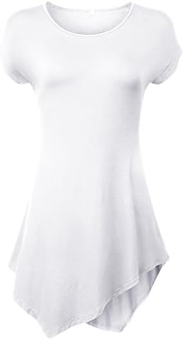 SiYuan White Women's Short Sleeve T Shirt Loose Fit Tunic Top Various Hem Dress M