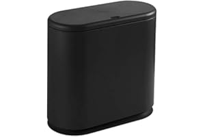 PENGKE Slim Plastic Trash Can,2.7 Gallon Garbage Can with Press Top Lid,Black Modern Waste Basket for Bathroom,Living Room,Office and Kitchen