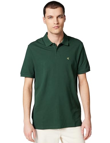 Calvin Klein Men’s Short Sleeve Monogram Pique Cotton Polo Shirt, Green (Sycamore), M