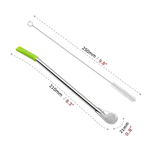 GFDesign 8.3 Inches Long Yerba Mate Bombilla Gourd Drinking Filter Straws Soft Heatproof Silicone Tips Cover Food-Grade 18/8 Stainless Steel & Silicone - Set of 2 with Silicone Tips & Cleaning Brushes - Thumbnail 4