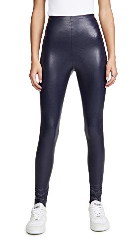 Faux Leather Leggings, Navy, Blue 