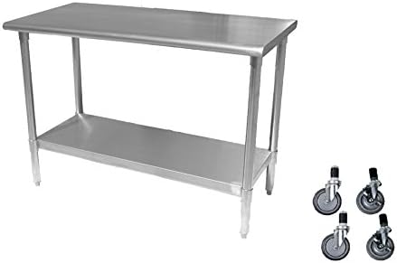 Work Table Food Prep 18 x 60 with Casters (Wheels) - Stainless Steel