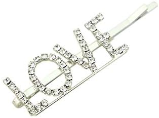 Uppercase English Letter Hairpin Rhinestone Bangs Clip One Word Hair Clip, Hair Pins Hair Accessories for Women, KISS, LOVE (A)