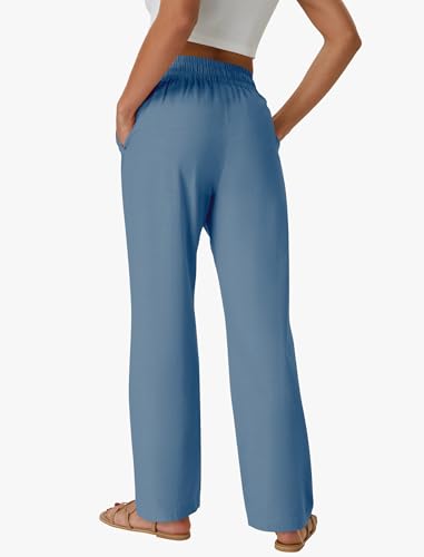 Friptspyg Women's Trousers with Pockets Casual Summer Elastic Palazzo Lightweight Pants