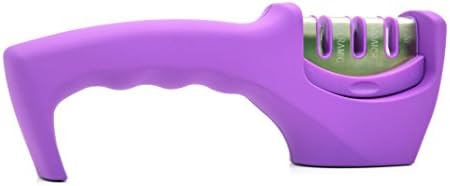 Knife Sharpener with Free Cleaning Kit By Lonan, Deluxe 3 Stage Knife Sharpening System with Cleaning Tools for Both Ceramic Knife and Steel Knife, Three Color Options (Purple)