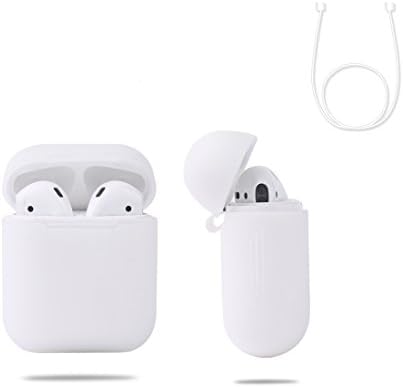 Silicone Case for AirPods ROSIMO Portable Protective Case Soft Shock Proof Cover For Airpods, Add a Strap Prevent Losing (White)