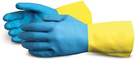 Superior NL3030 Chemstop Unsupported Neoprene Over Latex Glove, Work, Chemical Resistant, 30 mil Thickness, 12" Length, Size 10, Blue/Yellow (Pack of 1 Dozen)