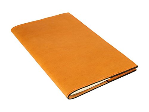 Personalized Leather Journal Cover for Moleskine Cahier Journal - Free Engraving Journal in Essex Wheat Horween Leather with Orange Stitching, Custom Quote Initials or Name, Handmade in USA