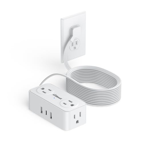 SMALLRT Multicontacto Extension Electrica Plano, Regleta Multicontacto 3 USB(1 USB C), 6.5FT Extensión Plana para Pared con 4 Salidas de CA, Conector Multiple Enchufe para Hogar, Oficina, Cruceros