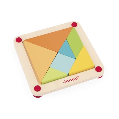 Janod - Tangram Puzzle Game 25 Cards & 7 Pieces - Educational Tool - Encourages Creative Play - Classic Learning Activity for Child Development - Eco-Friendly & Durable