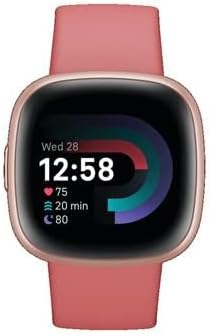 Google Versa 4 Smartwatch Fitness Tracker enthält eine 3 monatige Google Health Premium Mitgliedschaft, 6 Tage Akkulaufzeit – Kompatibel mit Android/iOS, Sandrosa/Aluminium in Kupferrosé