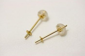 K18 新作 真珠用 ピアス空枠 ダブルロックキャッチ付き ポスト長め