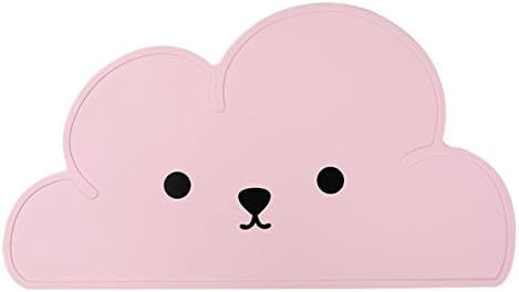 Pet Feeding Mat Silicone Cute Cloud Pattern With Smile Placemat Pads Supplies for Small Cats Dogs Bunny (Pink)