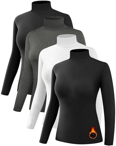 HOPLYNN 5 Pack Womens Long Sleeve Thermal Shirts Crew Neck Double