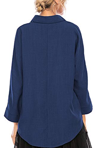 Women\'s Casual Long Sleeve Blouse Top High Low Tunic V Neck Pullover Shirt (Blue, X-Large)