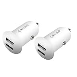 Car Charger, QOLIXM Flush Fit Dual Port USB Car Adapter 2-Port Fast Charging for iPhone, iPad, Samsung, HTC, LG, Smartphone, Tablet, Digital Camera, and More (White 2 Pack)