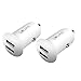 Car Charger, QOLIXM Flush Fit Dual Port USB Car Adapter 2-Port Fast Charging for iPhone, iPad, Samsung, HTC, LG, Smartphone, Tablet, Digital Camera, and More (White 2 Pack)