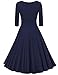 MUXXN® Women's 1950s Vintage 3/4 Sleeve Pleated Scoop Neckline Swing Cocktail Dress (2XL, Blue)