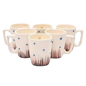 Saavre Ares Series Ceramic Coffee Mugs – 6 Pieces, White Paint, 250 ML