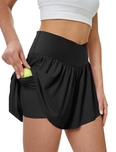 DLOODA Women's Athletic Running Shorts with Pockets Butterfly Flowy Shorts at Amazon