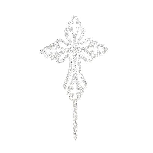 Sliver Cross Cake Topper, First Communion, Wedding Religious Baptism Christening, Child Dedication Keepsake Decoration (Sliver)