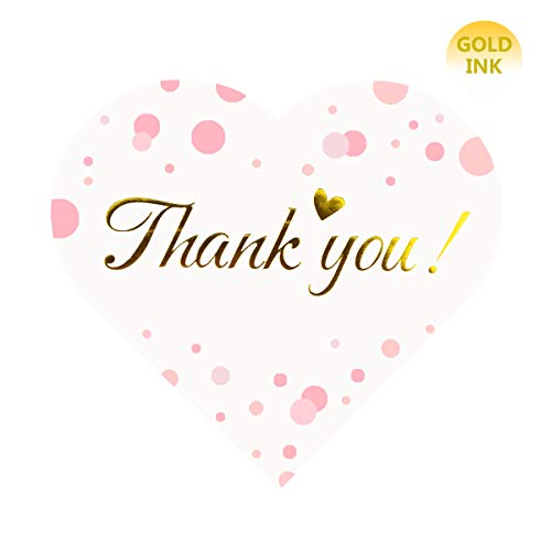 Thank You Stickers Gold Foil Labels, Heart Shape Decorative Stickers for Thank You Cards, Packages, Gifts, Wedding, 75-Pack(Gold Foil(White+Pink))