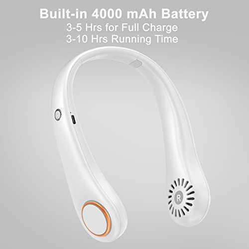Portable Neck Fan, Hands-Free Bladeless Fan, 360°C Cooling Personal Fan with 3 Speed Adjustment, 4000 mAh Battery Rechargeable USB Fan for Traveling, Hiking and Outdoor Activities