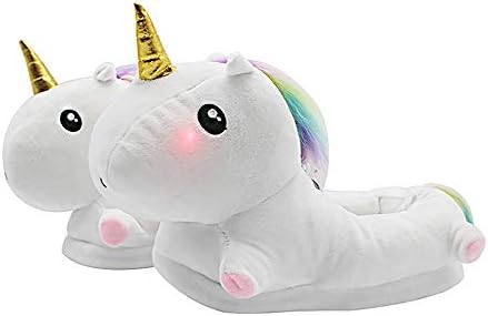chuliang Unicorn Plush Buddies Slippers in Kawaii Winter Lovely Home Slippers Cartoon Mythical Creature Styles with Light Up Features