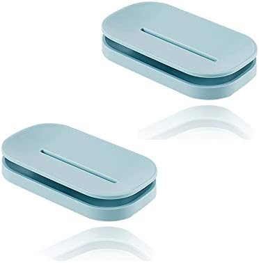 VALFRID Soap Case Holder, Double Layer Soap Dish Self Draining Soap Saver,Shower Dish for Bathroom, 2 Pack (Blue)