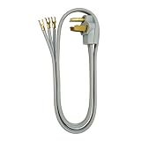 Southwire 9124SW8809 Range Power Cord, 4-Foot, 1/4-Inch Flanged Terminals, Flat Plug, Compatible With Most Standard Free Standing Electrical Ranges With A 3 Conductor Wall Outlet, 125/250-Volt, 30-Amp