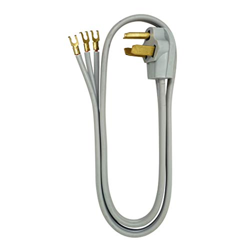 Southwire 9124SW8809 Range Power Cord, 4-Foot, 1/4-Inch Flanged Terminals, Flat Plug, Compatible With Most Standard Free Standing Electrical Ranges With A 3 Conductor Wall Outlet, 125/250-Volt, 30-Amp
