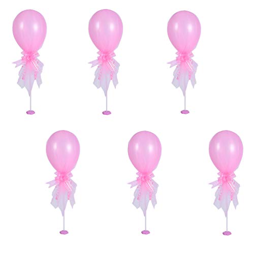 Focalmotors Party Latex Polka Dot Balloons Tutu Tulle Balloons with Column Base Kit for Baby Shower Birthday Wedding Party Decoration,Dark Pink (6 Pack)