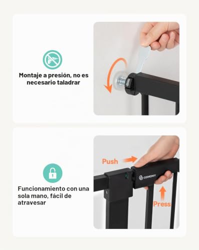 COMOMY Dog Gate 36" Extra Tall, 75-103cm Large Width Baby Safety Gate Automatic Closing, Durable Child Safety Barrier for Stairs, Pressure Mounted, Black