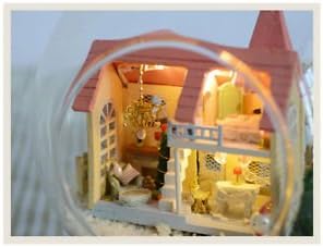 Mini glass DIY Wooden Dollhouse miniature with LED and Voice control Lolita home