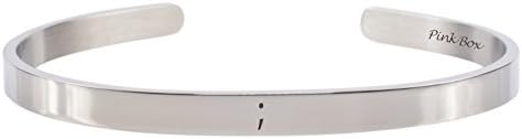 Pink Box5mm Solid Stainless Steel Cuff Bracelet - Semicolon (Silver)