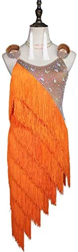 Women Rhinestone Fringe Latin Dresses Girls Competition Tassel Dance Performance Costume